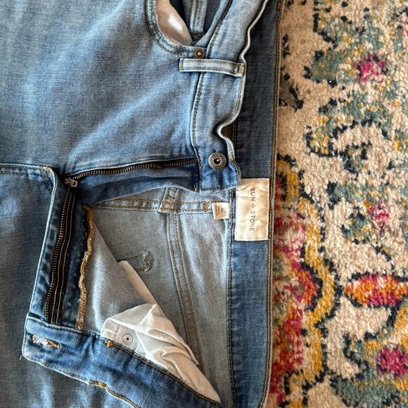 Men's Sun & Stone Distressed Blue Jeans - 33 x 32 - Picture 2 of 3